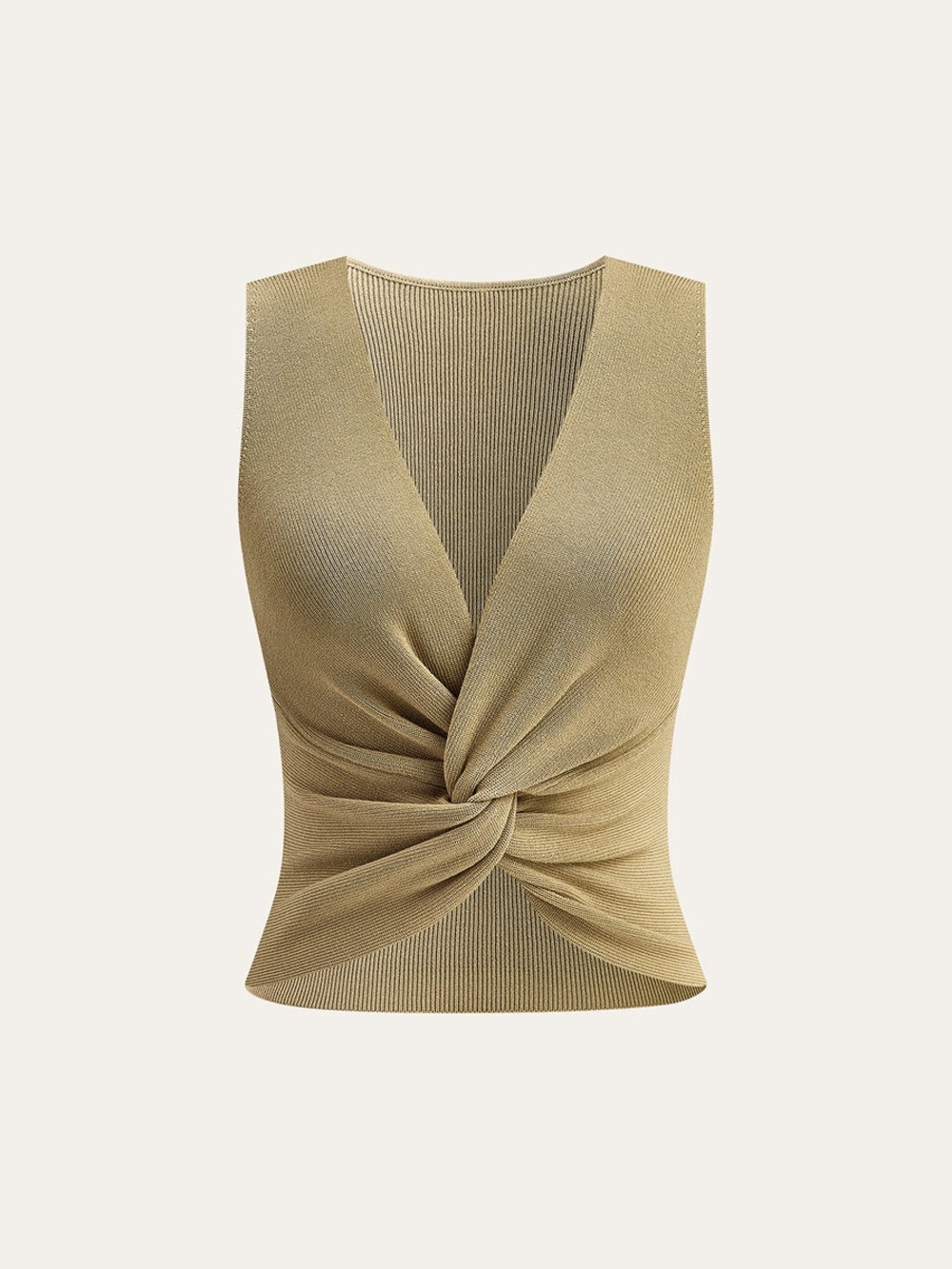 Commense Knit Twist-Front Tank Top Khaki